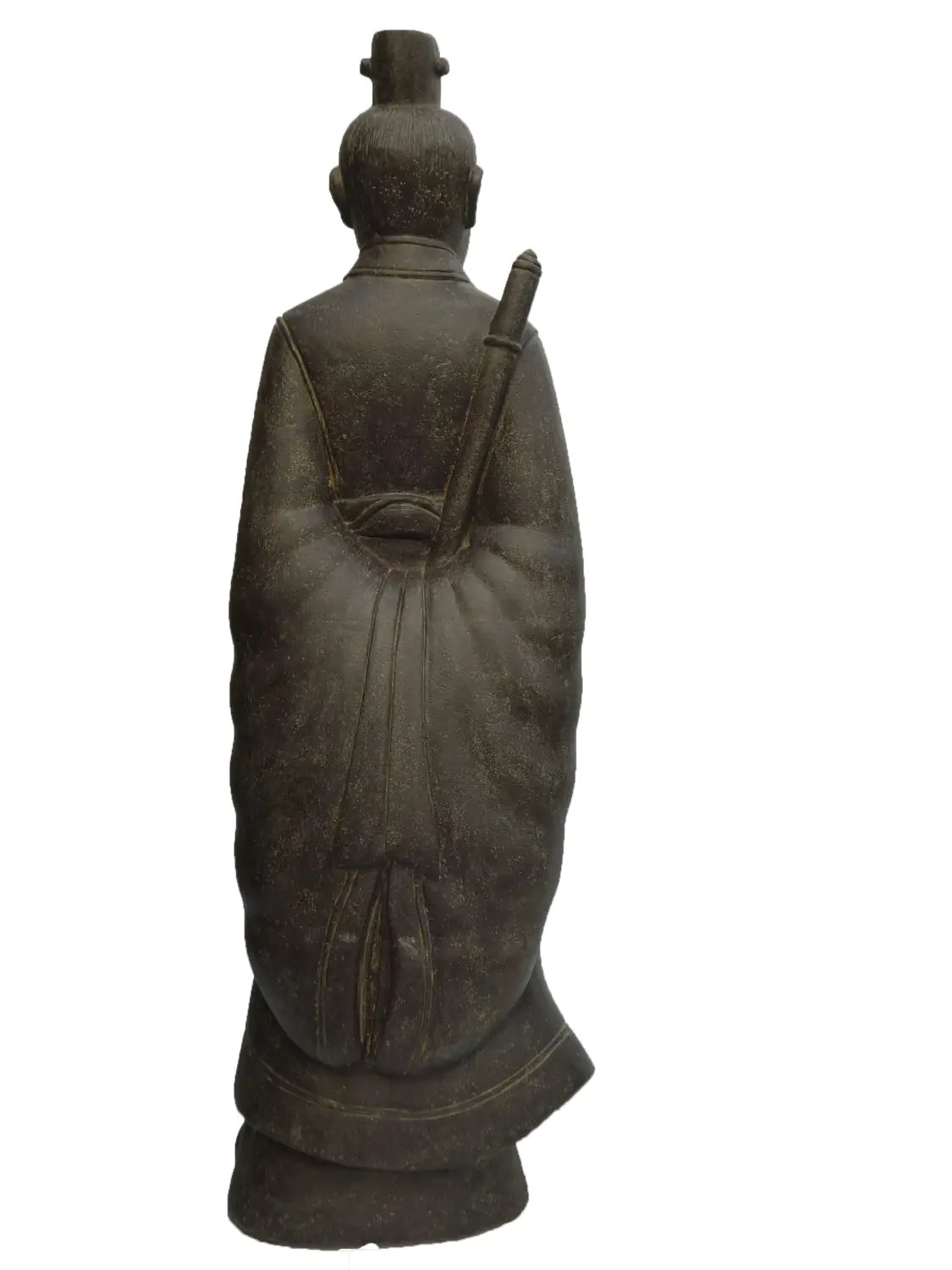  Product image 3 of the product “Standing Samurai with sword on the back. 160cm height, cast stone, hollow, handcrafted & coloured ”
